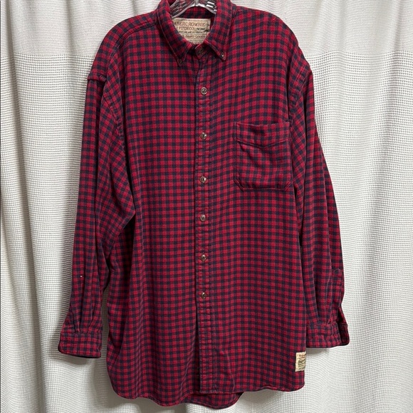 Abercrombie & Fitch VTG Flannel mini buffalo check Red/blue Men’s SZ L Classic - Picture 2 of 9